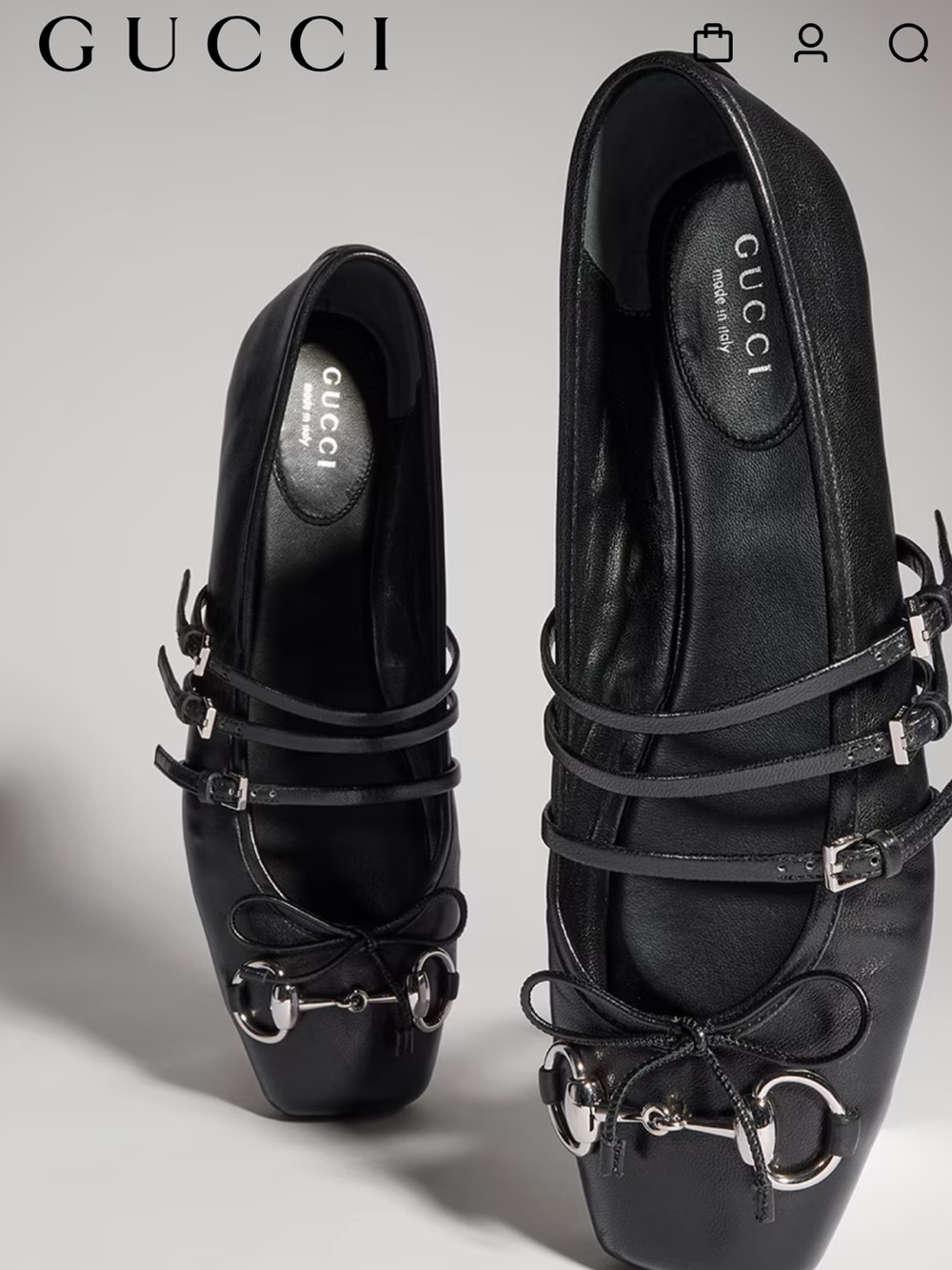 Gucci Black Leather Horsebit Flats